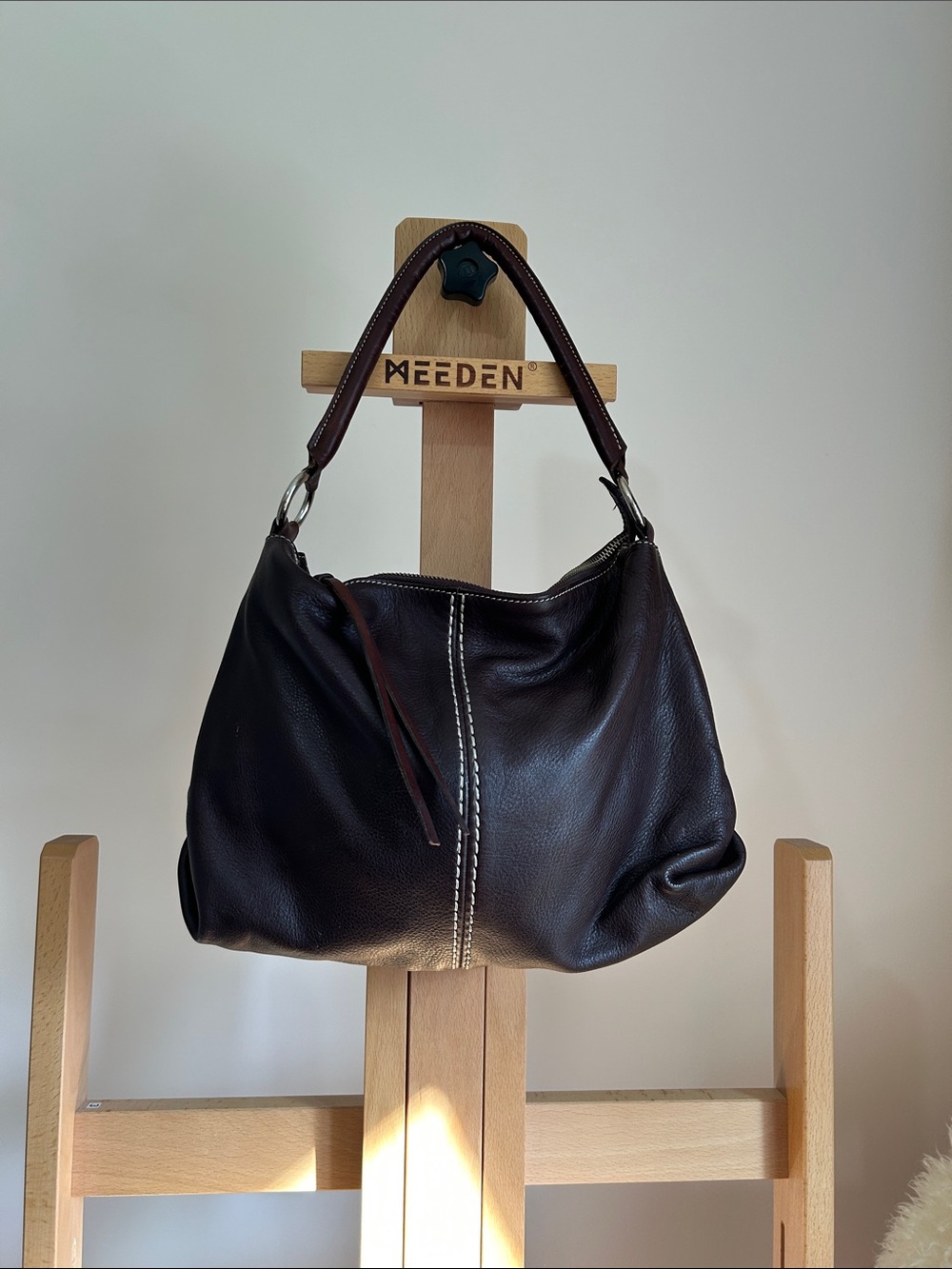Vintage Roots genuine leather Leather Hobo Bag - Dark Brown